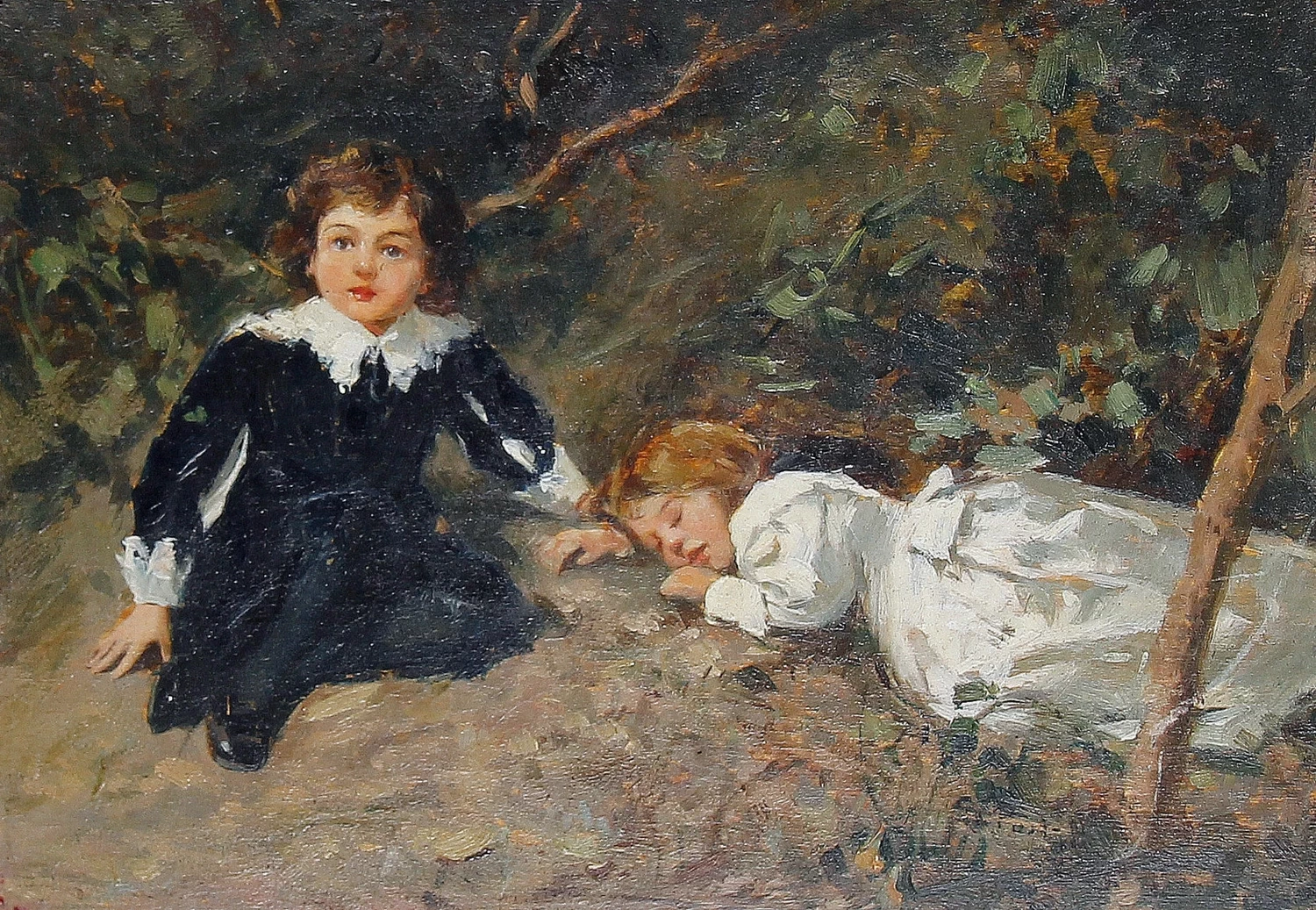 Bambini che riposano in un bosco